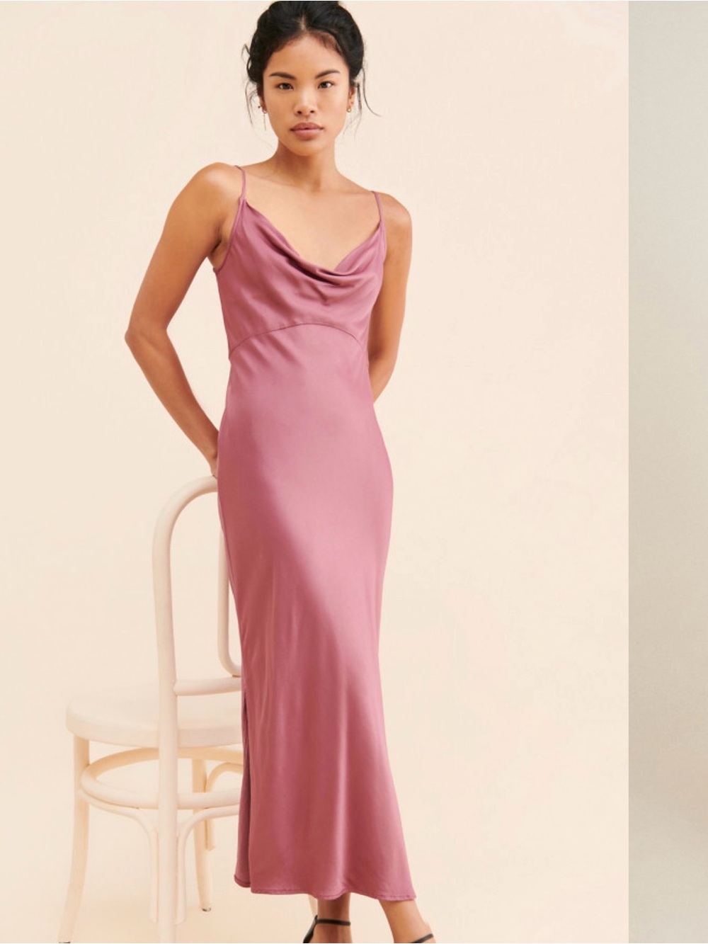 Anthropologie Mauve Pink Cowl-Neck Midi Slip Dress